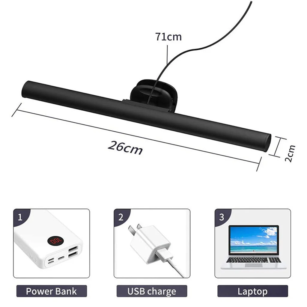 Laptop Monitor Light Bar 10 Brightness Levels No Screen Glare Space Saving Design 3 Color Temperatures Easy Clip-On Installation