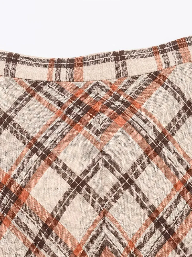 新しいヨーロッパスタイルのレディースファッション、多用途でエレガント、シンプルなデザイン、ミッドウエスト、チェック柄のミディスカート。