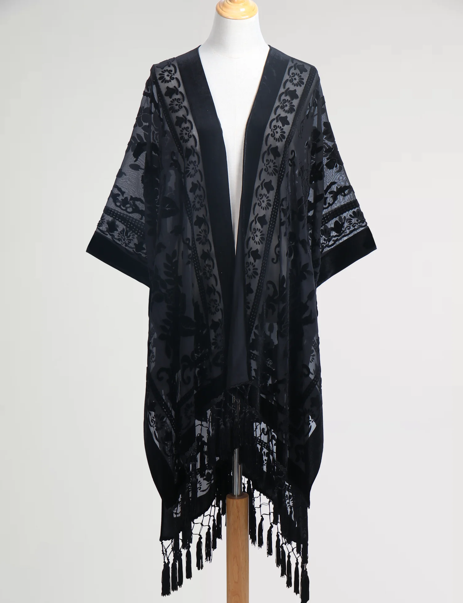 WeHello-Bohemian Style Cardigan, Black Velvet Style, Casual and Comfortable Beach Vacation Shawl JYPF-55