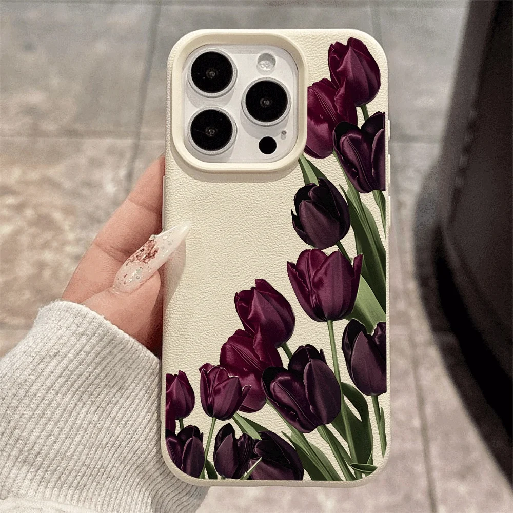 Dunkelviolette Tulpen-Handyhülle für iPhone 17 16 15 14 13 12 11 Pro Max 16 15 14 Plus 17 16 15 Pro 17Air XR XS Silikon-Matt-Abdeckung – Detail 2
