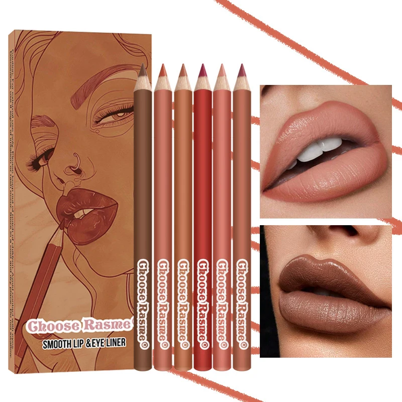 Impermeável Lip Liner Pen Set, à prova de suor, não é fácil de desvanecer-se, Non-Stick Cup, Nude Lipstick, Matte Lipliner, Maquiagem Tool, 6pcs