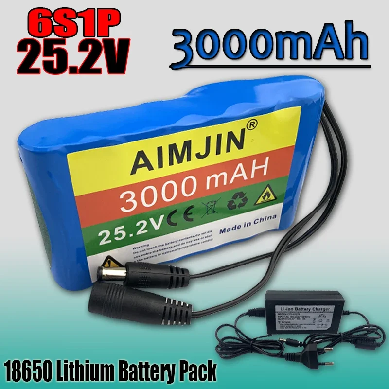 Batterie au lithium 6S1P, adaptée aux lumières de pêche, camping, capot lumineux, batteries, 25.2V, 3000mAh, 18650 V, 25.2 mAh, 3000