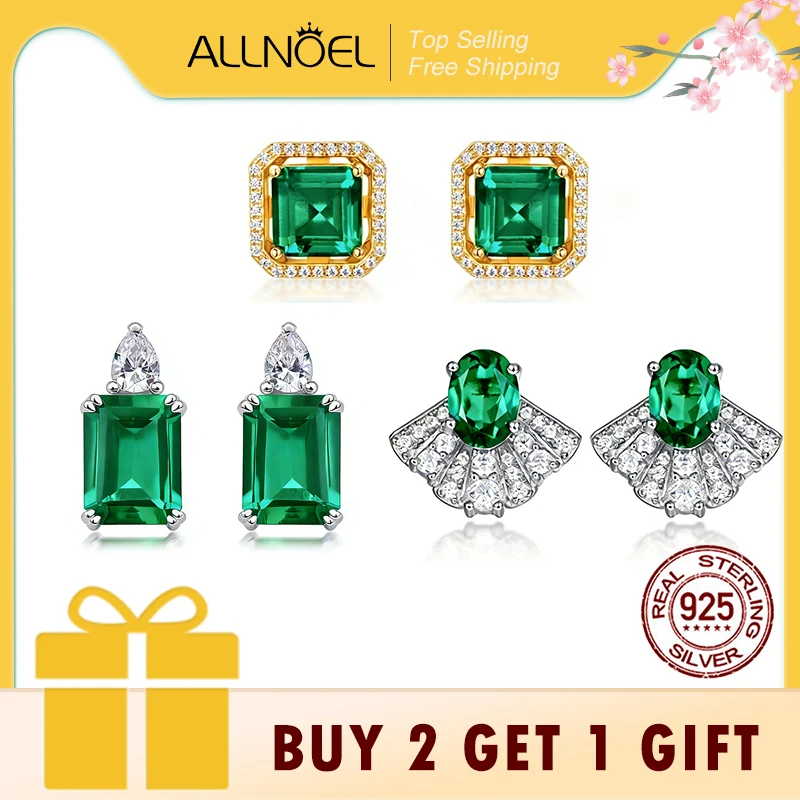 

ALLNOEL серьги-гвоздики из стерлингового серебра 925 пробы для женщин, 1 карат, выращенные в лаборатории изумруда, ювелирные изделия, подарок на день рождения, май, камень оптом