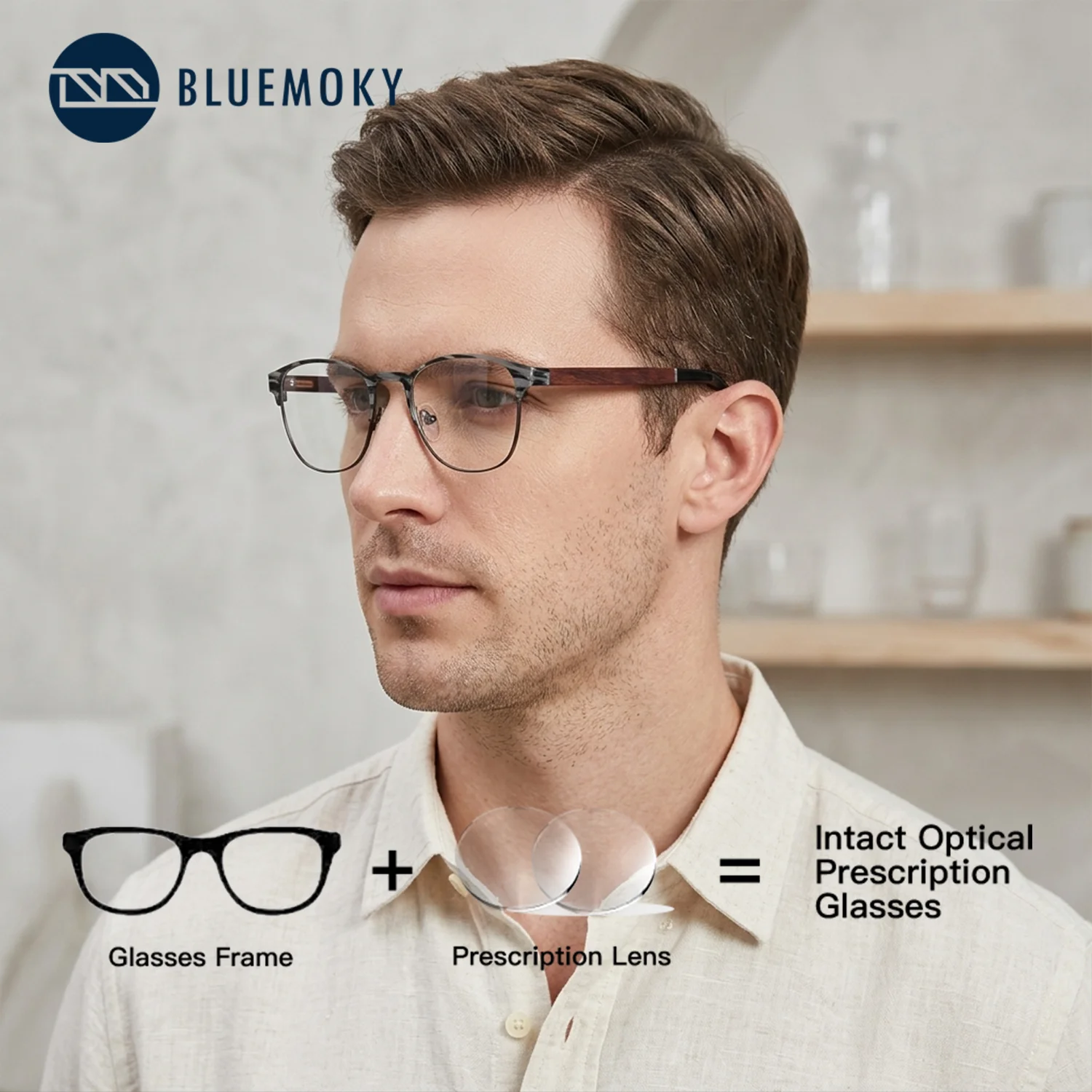 

BLUEMOKY Metal Square Prescription Designer Glasses Men Photochromic Anti Blue Light Eyeglasses for Reading Man