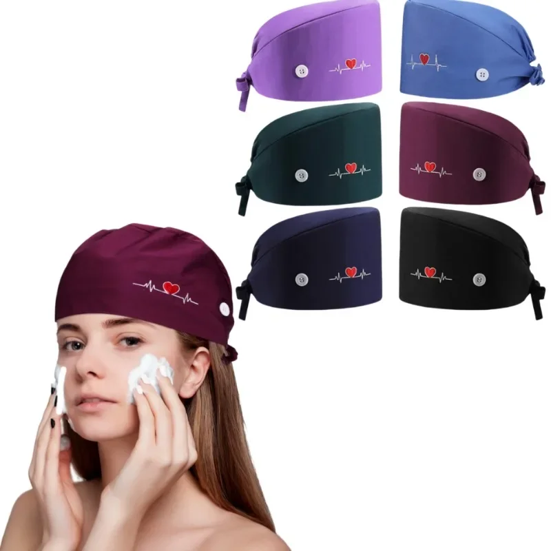 Nurse Cap Soft Cotton Cap Cats Printed Medical Nursing Hats Sweatband Scrub Caps Dentist Hat Surgical Head Cap for Women