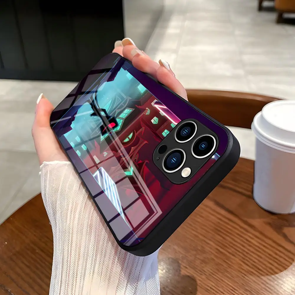 H-Hazbin Hotel Handyhülle für iPhone 17 Pro Max 15 Pro 16 14 Plus 12 13 Mini 11 Pro Stoßfeste Glasabdeckung