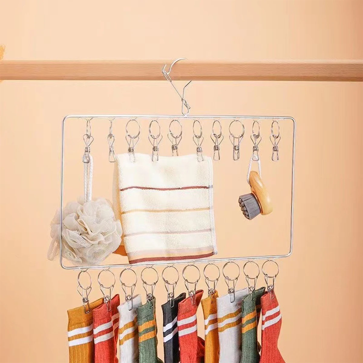 Hat Towel Hanger Hanger Magic Binding Fabric Hat Hanger Stainless Steel Clip Wardrobe Clothes Organizer