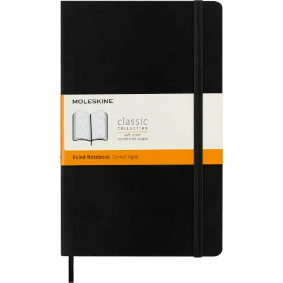 

" Classic Notebook, Soft Cover, Large 5"" x 825"" Ruled/Lined, Black, 192 pages" (S07162)