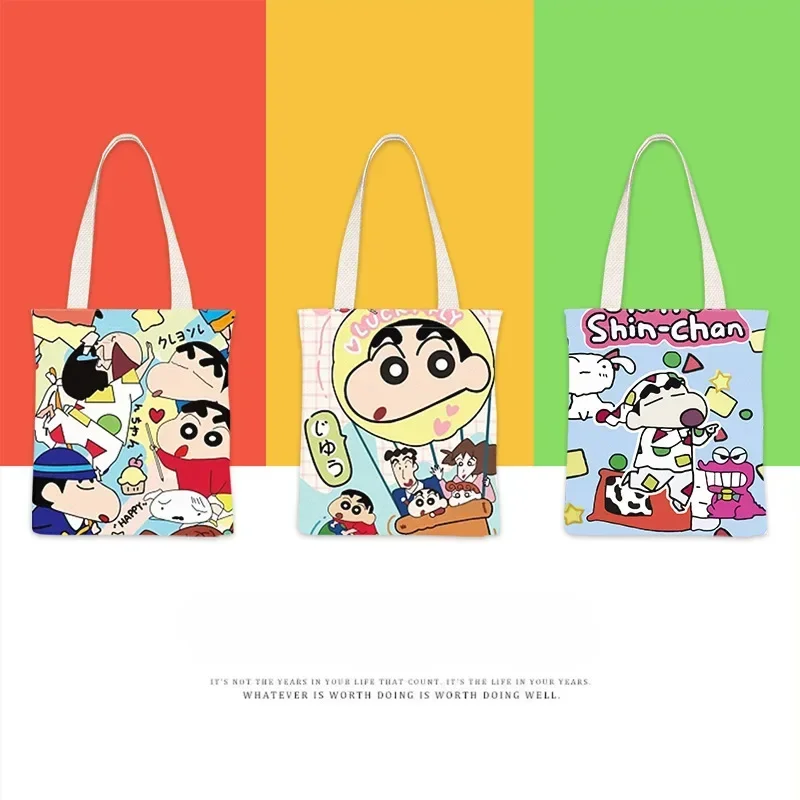 Crayon Shin-chan Canvas Bag Shoulder Large Capacity Girls Portable Canvas Bag School Bag Single Side No Zipper Cute Girly Heart