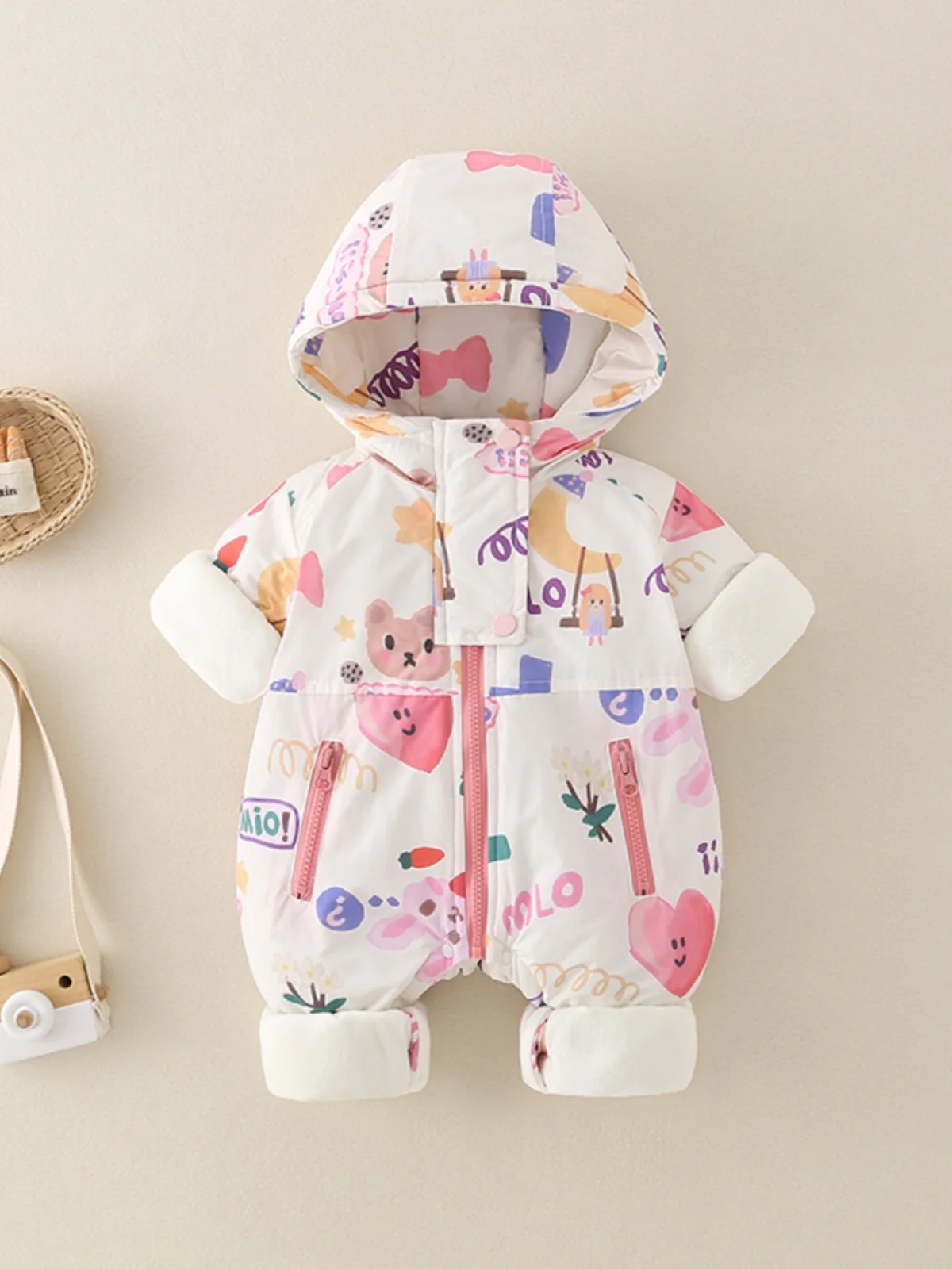 

Warm Fce Lined Baby Rer Winter Clothes with Hat Baby Bunting Suit Cler Outfit Thiened Cotton Jaet Coat for Newborn