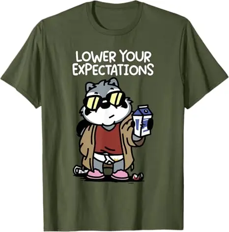 Lower Your Expectations T-Shirt Humor Funny Y2k Art Trendy Saying Tee Cute Streetwear Aesthetic Clothes Unique Tops Novelty Gift