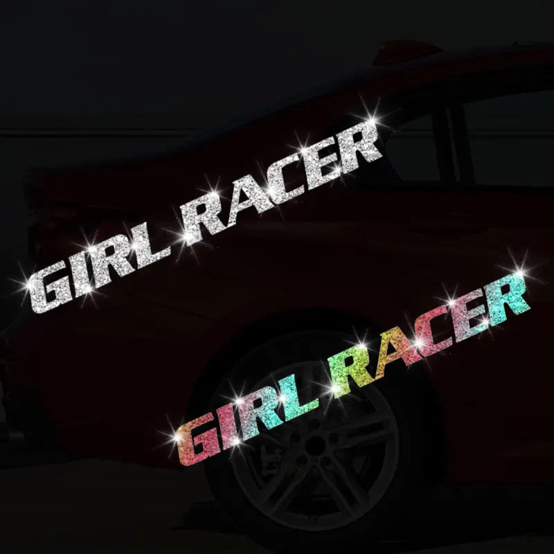 1PC Imitation Diamond Glitter GIRL RACER Motorcycle Sticker Waterproof for Helmet Scooter Fuel Tank Side Panels Vinyl Decal
