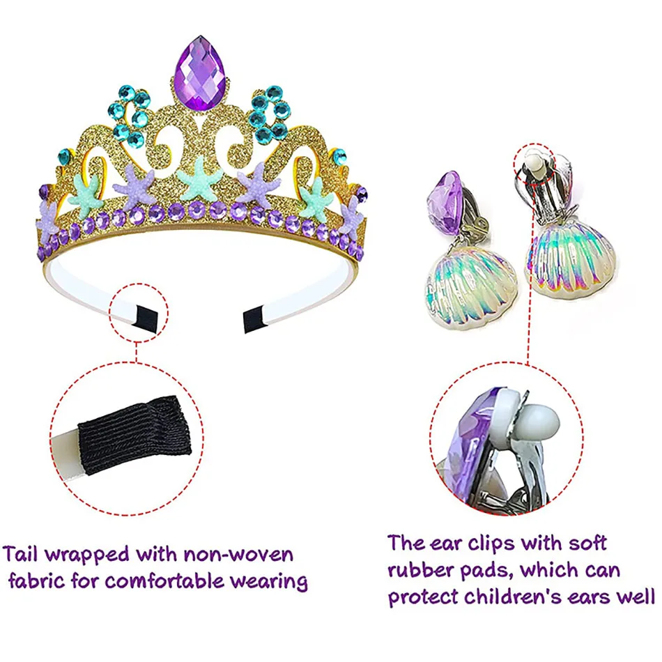 Mermaid Accessories for Girls Sea Theme Jewelry for Cosplay Dress Up Princess Gloves Crown Wand Neacklace Bracelet Earrings Bag