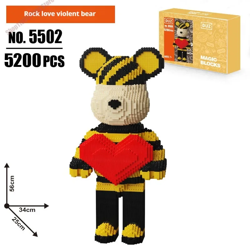 Mini DIY Kids Toys Cartoon Love Violent Bear Bearbrick Model with Light Building Block Micro Bricks Christmas Birthday Gift