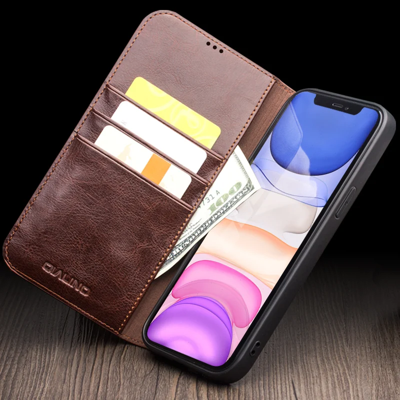 Откидной чехол из натуральной кожи для Iphone 16, 15, 14, 13, 12, 11 Pro Max, слоты для визитных карточек, кошелек, карман, подставка, защитный чехол