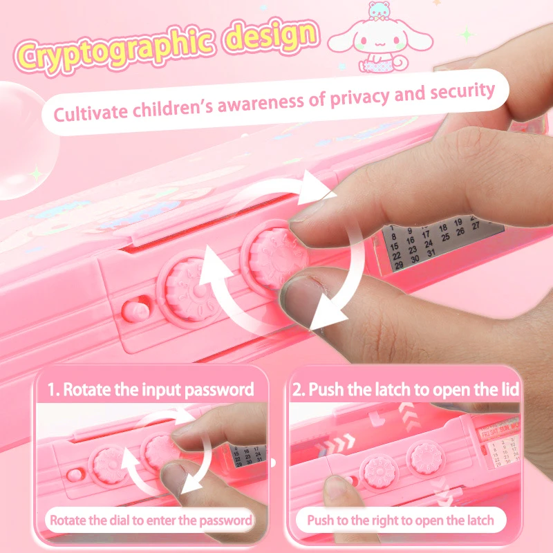 Sanrio melody multifuncional lápis caso grande capacidade caixa de lápis codificado bloqueio bonito estudantes fornecimento crianças novo prazo presente genuíno