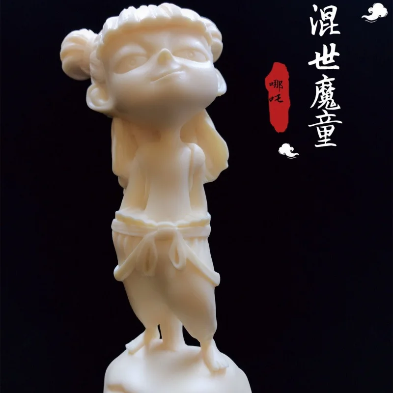 Natural Tagua Nut Hand Carved Proud Nezha Statue Chinese Anime Character Home Vehicle Collectible Ornament Craft Gift