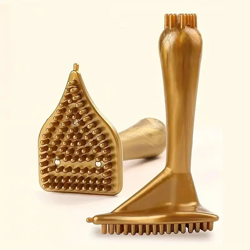 Multi Functional Body Massage Brush Triangular Manual Back Leg and Arm Massage Golden Color Portable for Travel and Home Use