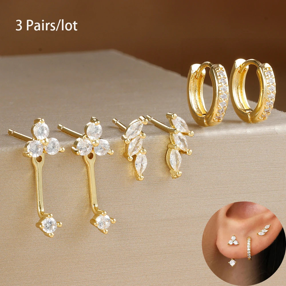 6PCS Exquisite Green Zircon Hoop Earrings Set for Women Gold Plated Stainless Steel Cartilage Piercing Earring Statement Jewelry