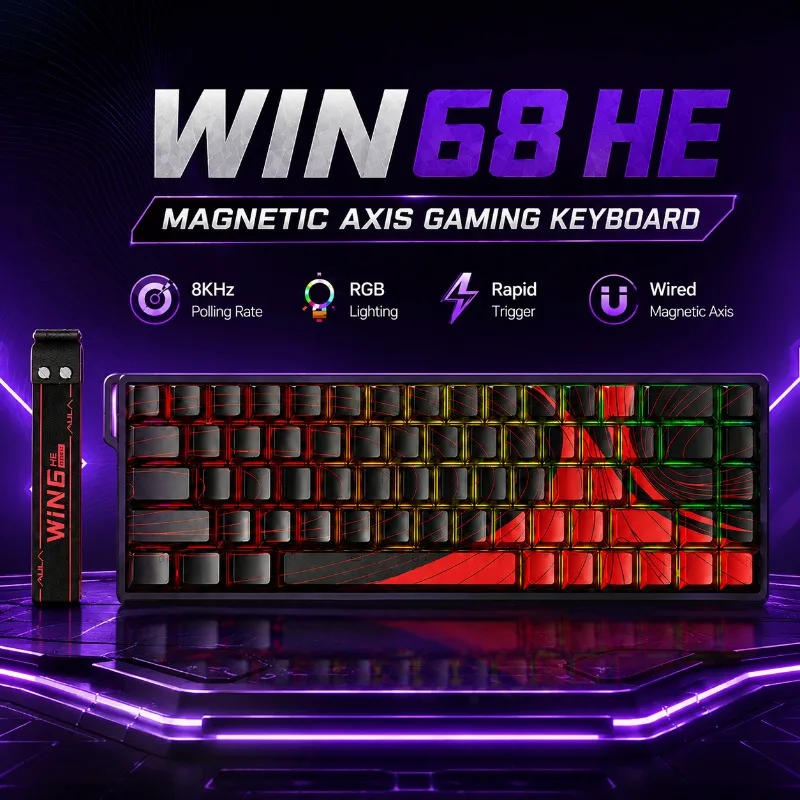 AULA WIN 68 HE Magnetic Switch Gaming Keyboard Wired 8K Polling Rate Rapid Trigger RGB High Precision Compact PC Gamer Keyboard