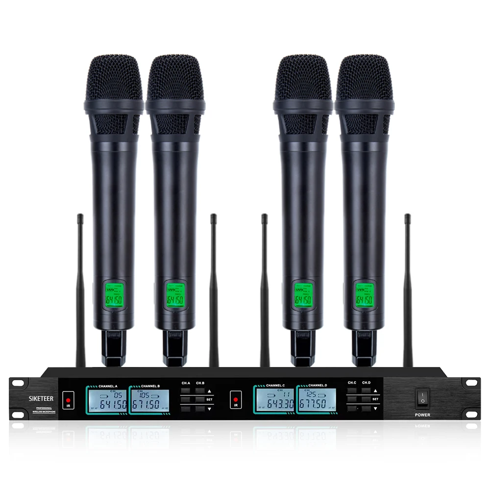 Wireless Microphone System Professional 4-Channel UHF Handheld Mic Set for Stage Performances Houses of Worship Meeting Rooms