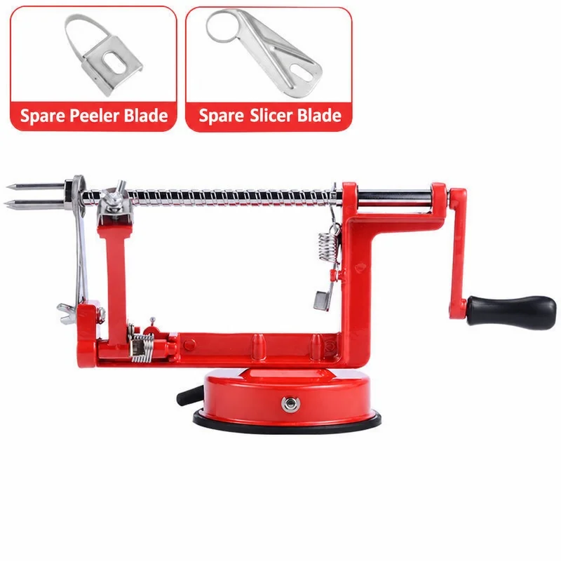 Apple peeler with stainless steel blade and powerful suction base, used for apples and potatoes (red): home and kitchen.