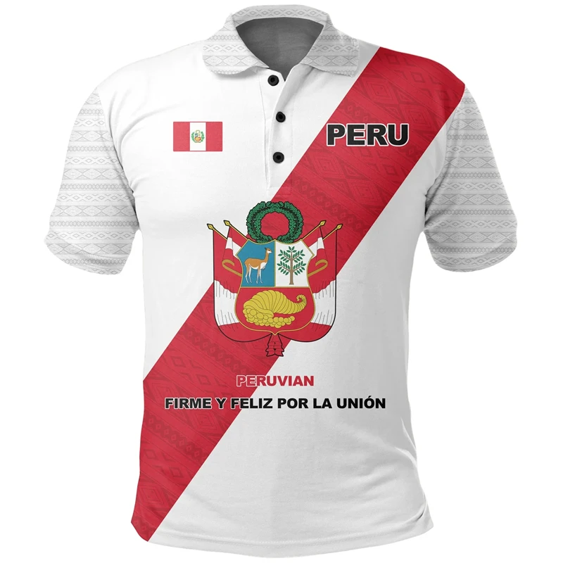 Peru Flag Map 3D Print Polo Shirts For Men Clothes Casual Sport Jersey National Emblem POLO Shirt Coat Of Arms Male Short Sleeve