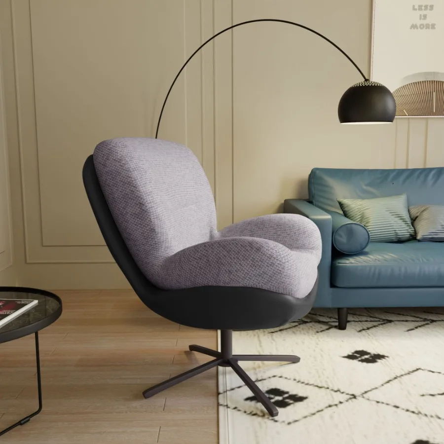 360° Swivel Accent Chair Modern Chenille Lounge Chair with Faux Leather and Black Metal Base Frame Comfortable Reading Chair fo