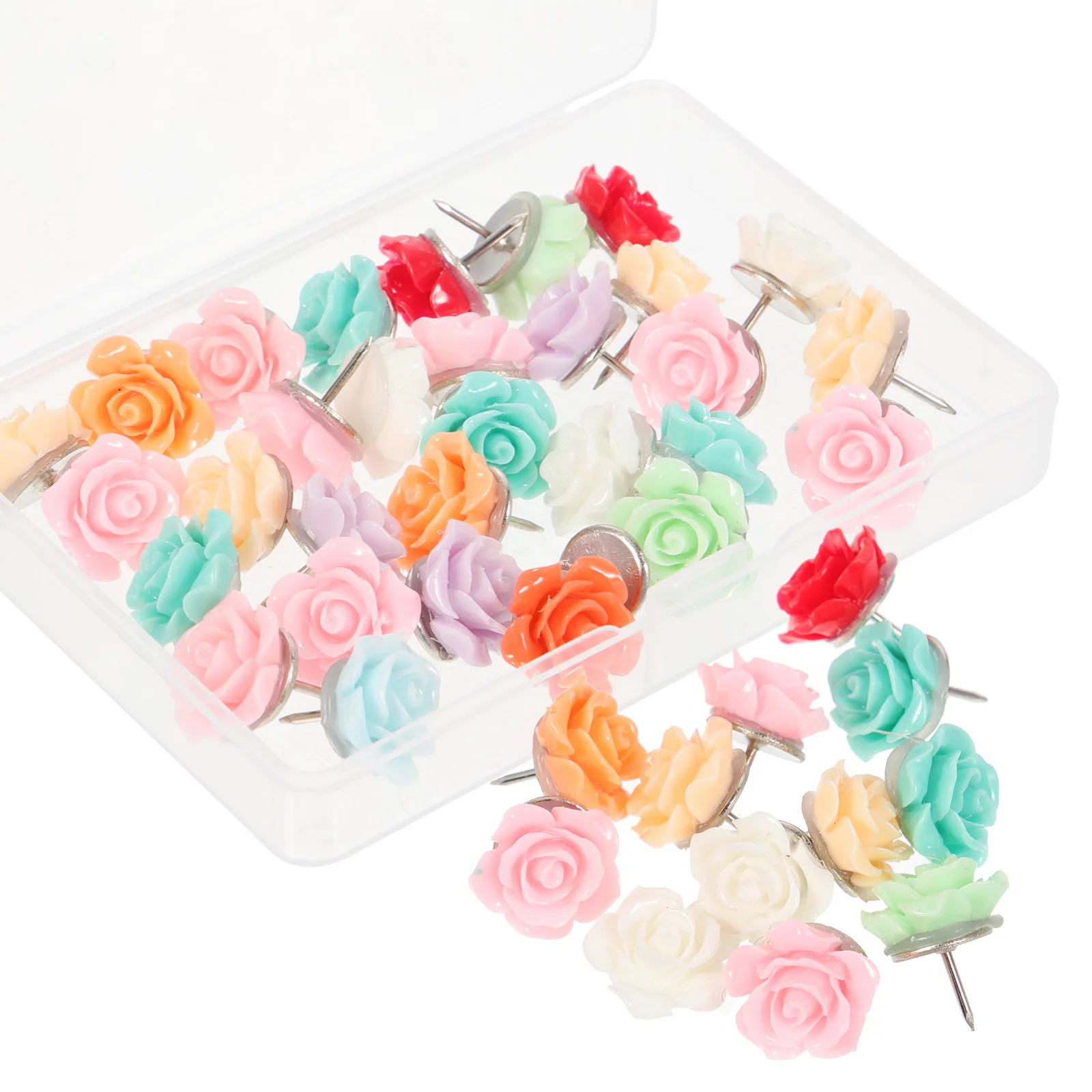 30 Pcs Multifunction Rose Pushpin Cubicle Decor Plastic Reusable Thumbtacks Shaped