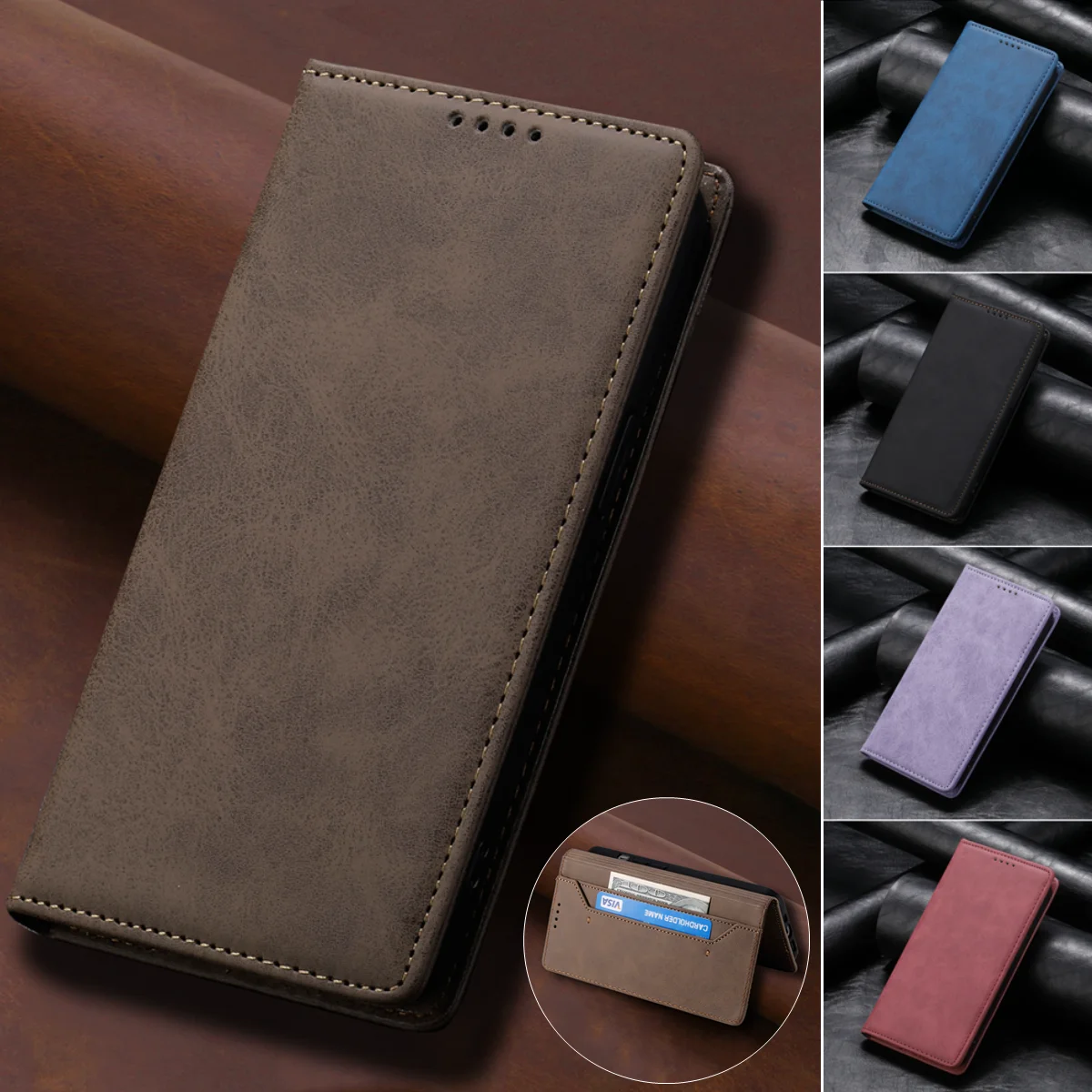 Flip Leather Case For Samsung Galaxy S24 Ultra S23 S22 S21 FE S10 Plus A15 A35 A55 A05S A25 5G Card Solt Wallet Phone Cover Etui