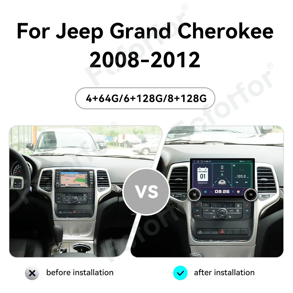 HD Touch Screen Android 15 11.5 Inch Wireless CarPlay GPS Navi Car Stereo Head Unit For Jeep Grand Cherokee 2008-2012