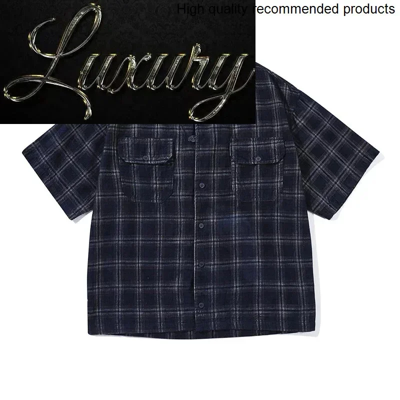 

Vintage Summer Japanese Korean Fashion Corduroy Shirts Men Streetwear Loose Casual Short Sleeve Cargo Shirts Women Blouses
