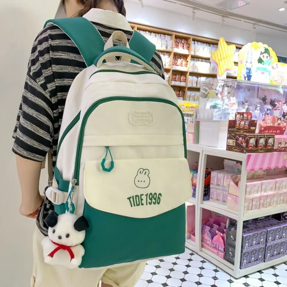 Mochila simples de grande capacidade, bolsa de ombro casual fofa com pingente, bolsas femininas para meninas e estudantes