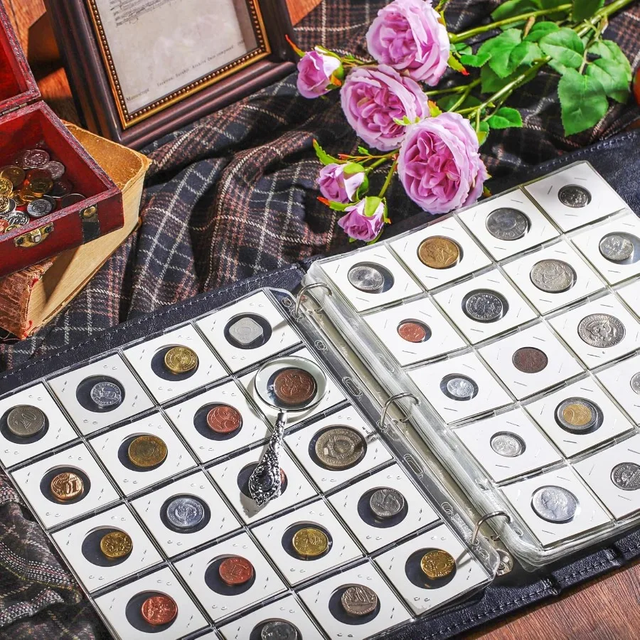 15 Sheets Coin Pocket Pages 5x5cm 2"x2" 20 Pockets Standard 9Hole Coin Binder Inserts Sleeves Coin Collection Pocket Pages