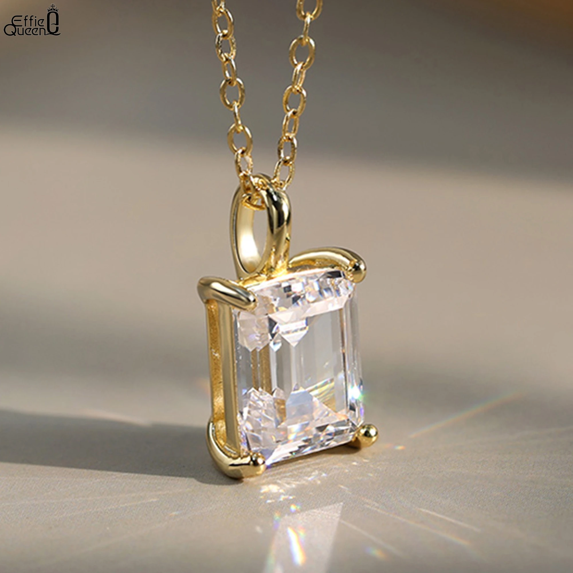 

EFFIE QUEEN 925 Sterling Silver Necklace Featuring a Stunning Princess-Cut Moissanite Pendant, Ideal Jewelry for Women MON09