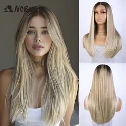 Noble-peluca sintética con malla frontal para mujer, pelo liso de bebé, 13x4, encaje Bob, 22 pulgadas, color rubio