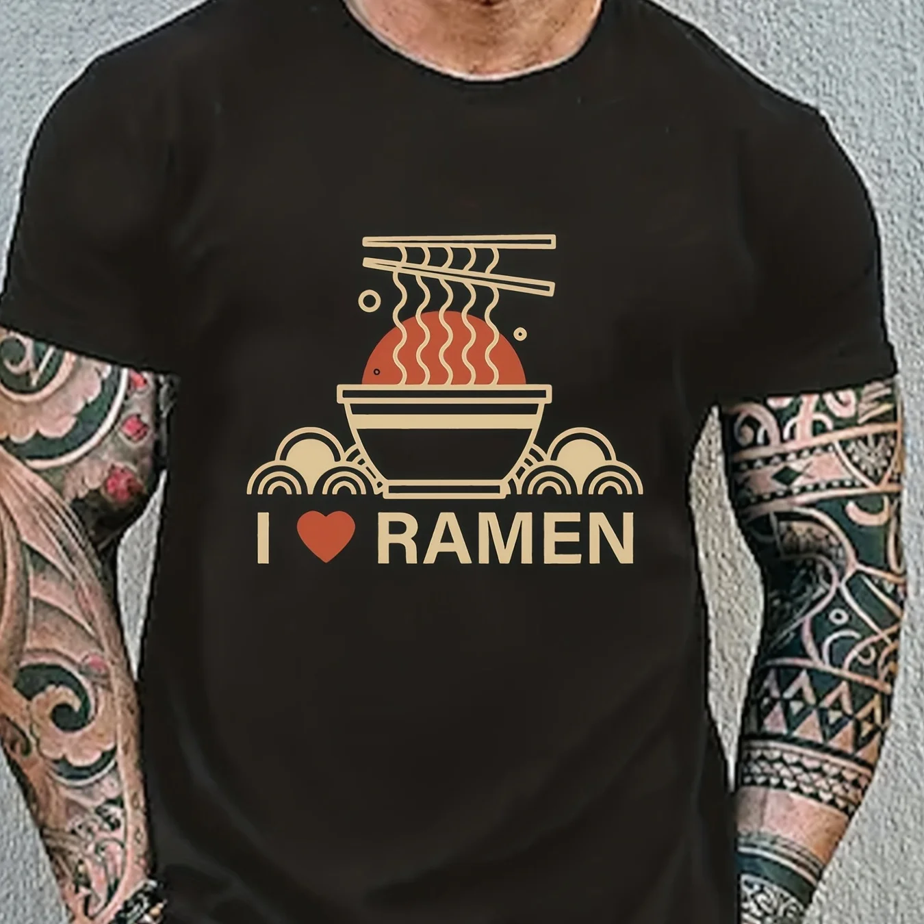 Ramen Lover Print Men Comfy Slightly Stretch T-shirt Graphic Tee Woman Summer Clothes Casual Outfits for Sports Fitness