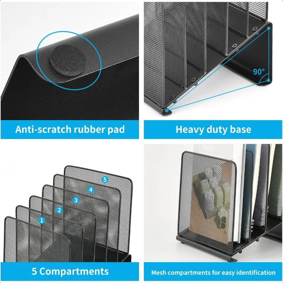 منظم الملفات لمنظم مجلد الملفات المكتبي مع رف عمودي مكون من 5 أقسام مناسب لتنظيم مستندات المكتب المنزلي وSt