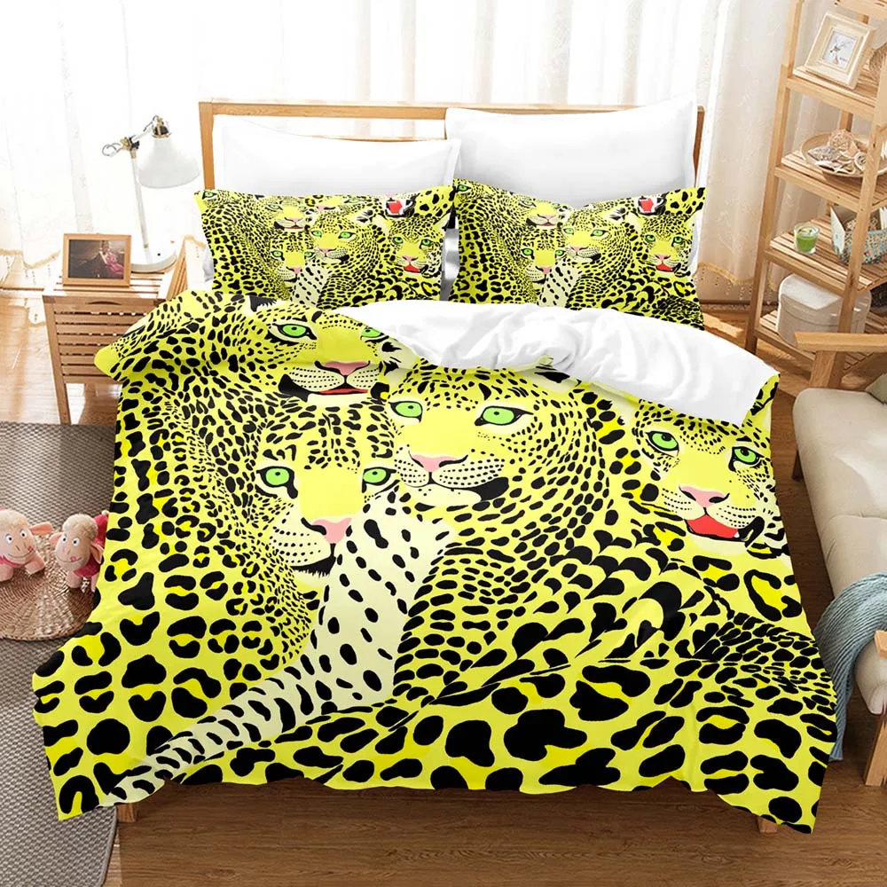 Kawaii Pink Leopard Pattern Three Piece Bedding Set - Luxury Comforter Set with Queen King Size Including household goods Anime