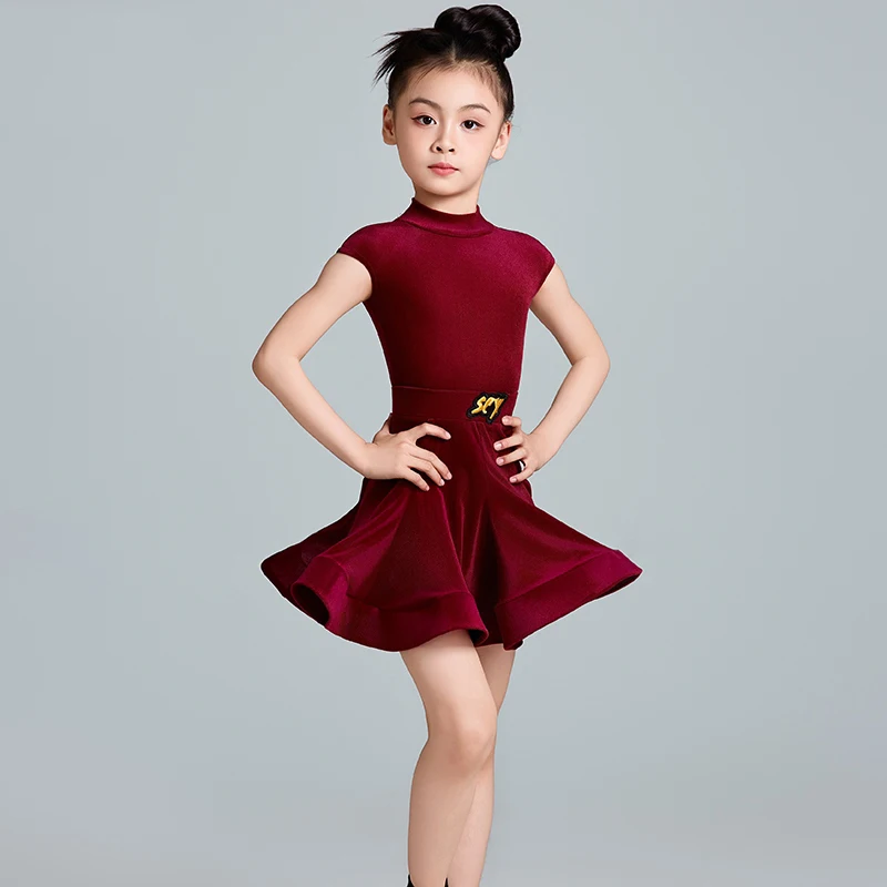 6 Colors Velvet Ballroom Dance Professional Dresses Girls Latin Dance Costume Children'S Latin Dance Competition Dress SL12674