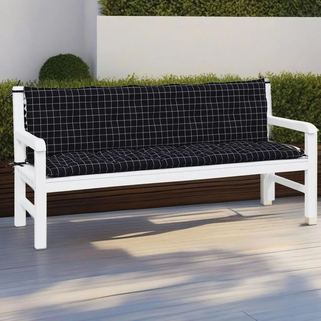 

2-Piece Garden Bench Cushions in Black Check Pattern - Durable Oxford Fabric