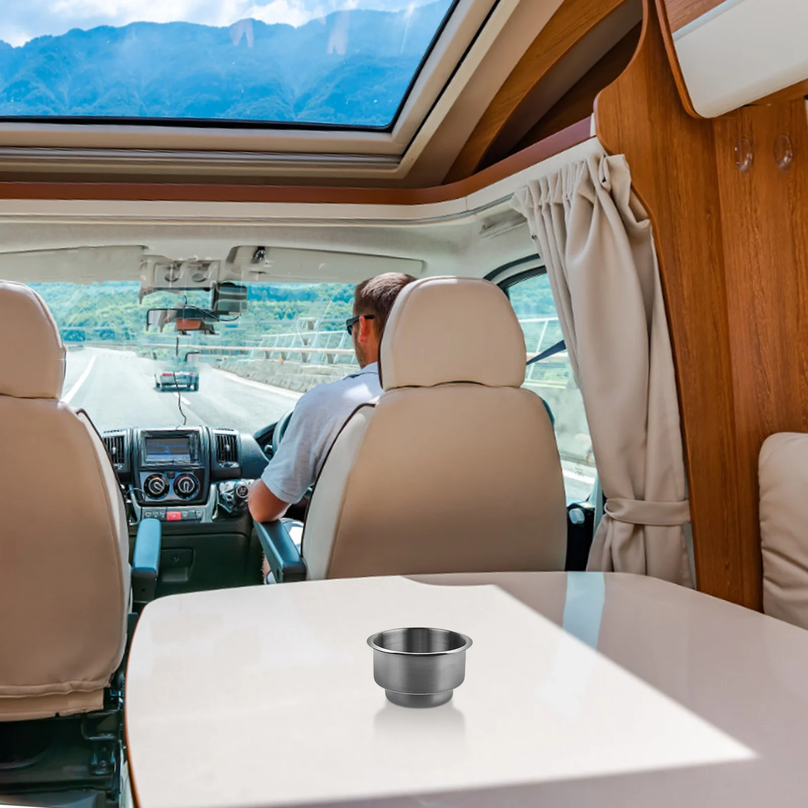 

Double Layer Cup Holder Insert Stainless Steel For Rv Boat Office Desk Car Couch Table Bed Chair Drink Holder