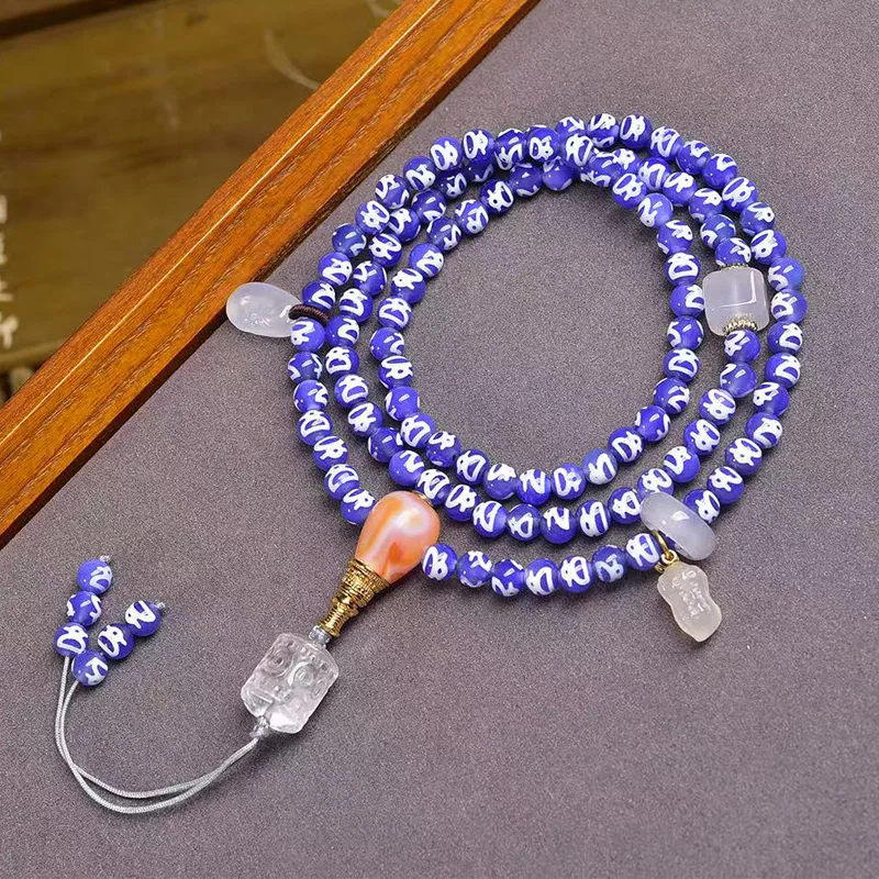 

Natural Agate Fortune God Tian Zhu Necklace Tibetan-Style Multi-Strand Bracelet Vintage Ethnic-Style Bottle-Shaped Sweater Chain