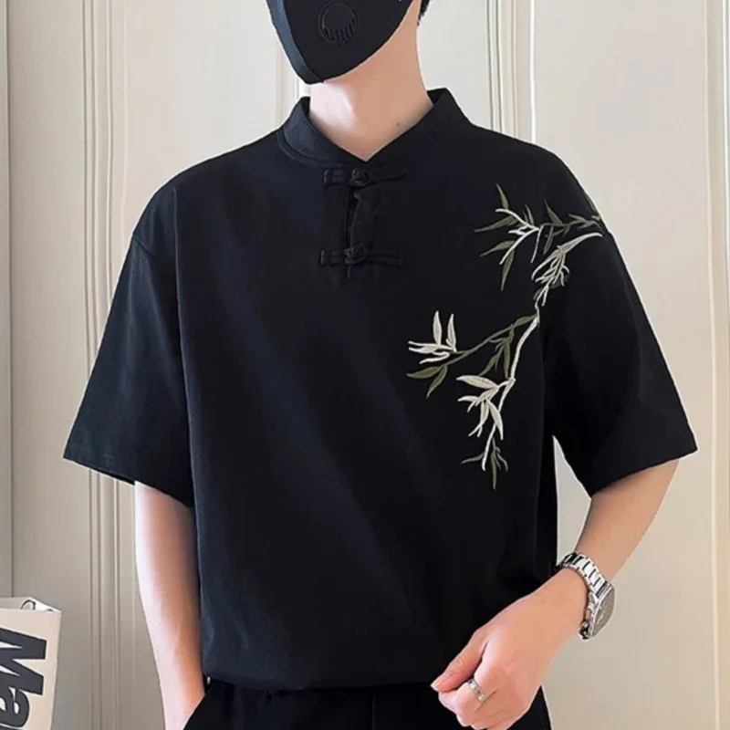 

White Short Sleeve Shirts for Men Floral Print Black Man Shirt Aesthetic Korean Style Cotton Button Up Silk New in Slim Fit Tops