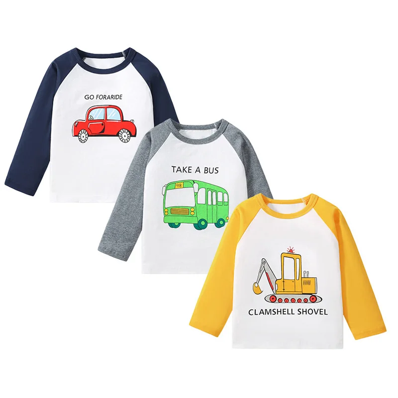 T-shirt à manches longues pour enfants, mode coréenne, coton, bébé garçon, haut, dessin animé imprimé, chemise de base pour fille, vêtements pour enfants, nouveau, 2024