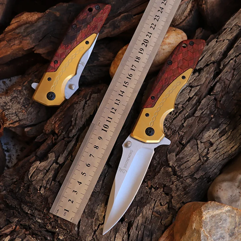 Outdoor high hardness small knife, portable self-defense sharp knife, folding copper head sour branch wood small military knife