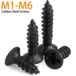 10-100pcs Phillips Flat Head Wood Self-tapping Mini Screw M1 M2 M2.3 M2.6 M3 M3.5 M4 M5 M6 Black Carbon Steel Cross Mini Screws
