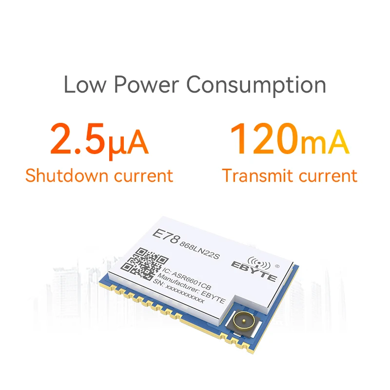 LoRaWAN 868MHz ASR6601 LoRa SoC RF Module 22dBm IPEX/Stamp Hole Wireless Transceiver Low Power 5600m E78-868LN22S(6601）