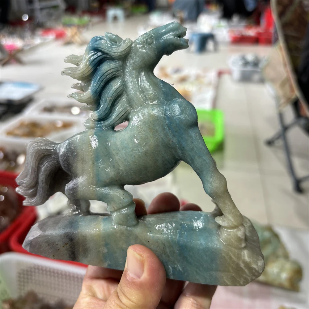 1PCS Natural Amazonite Quartz Horse Carving - Reiki Healing Fengshui Stone for Room Decorative Holiday Craft Gift