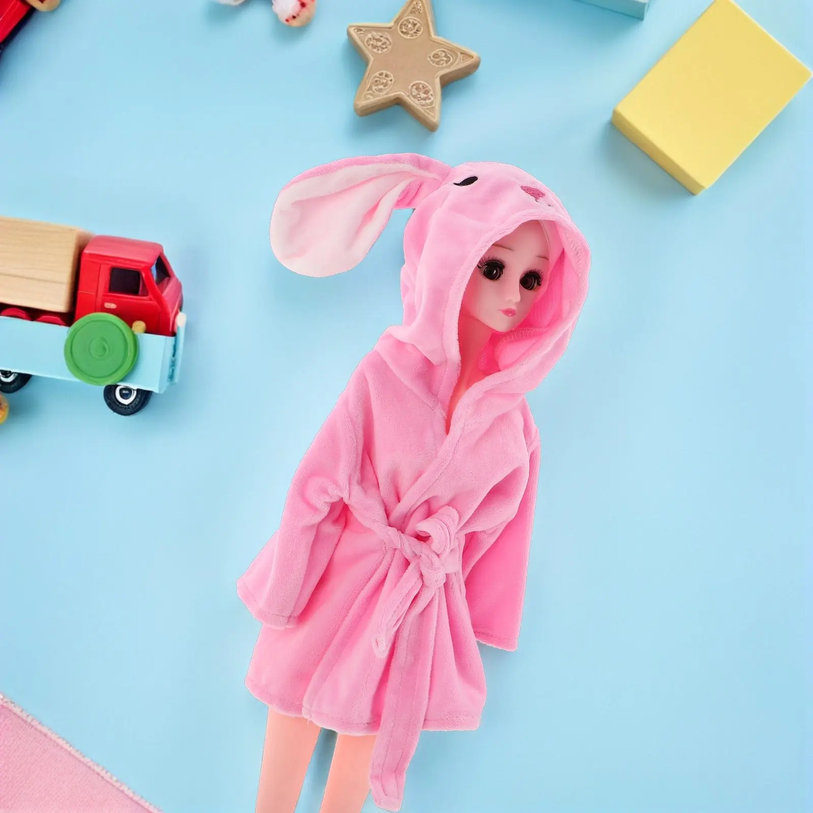 

Комплект пижамы с кроликом: мягкая полиэстеровая одежда для сна, очаровательный халат с капюшоном, ночная сорочка 18 дюймов, аксессуары для костюма